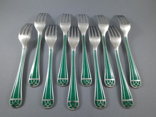 Christofle  - Talisman 60 piece Silver plated Metal And Green Chinese Lacque - 