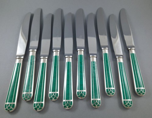 20th century - Christofle  - Talisman 60 piece Silver plated Metal And Green Chinese Lacque