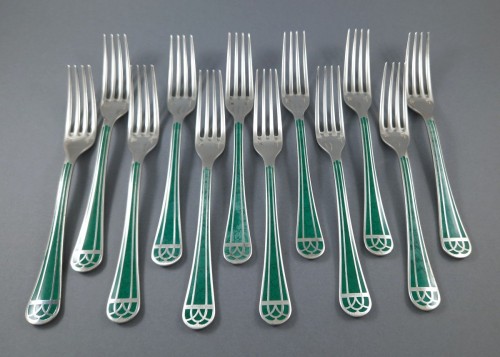  - Christofle  - Talisman 60 piece Silver plated Metal And Green Chinese Lacque