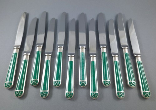 Antiquités - Christofle  - Talisman 60 piece Silver plated Metal And Green Chinese Lacque