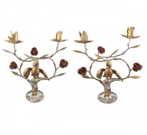 Pair of Sterling Silver and gilt candlesticks