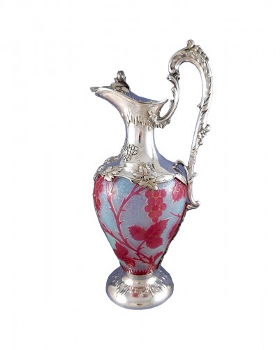 Art Nouveau Glass And Sterling Silver Ewer