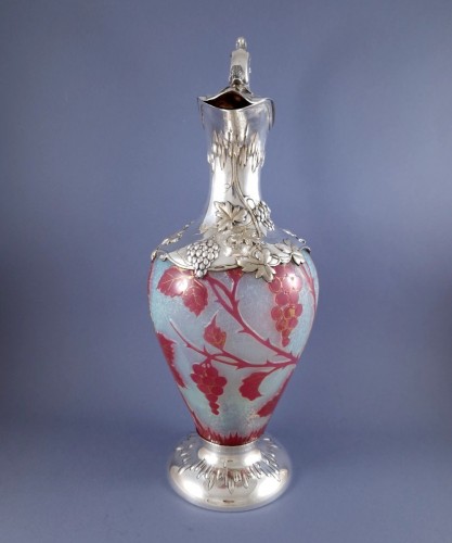 silverware & tableware  - Art Nouveau Glass And Sterling Silver Ewer