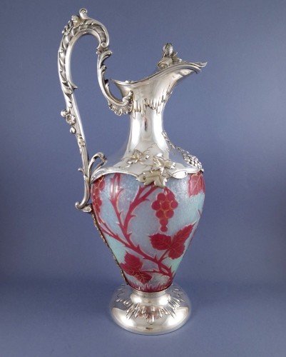 XIXe siècle - Aiguière en verre et argent massif Art Nouveau