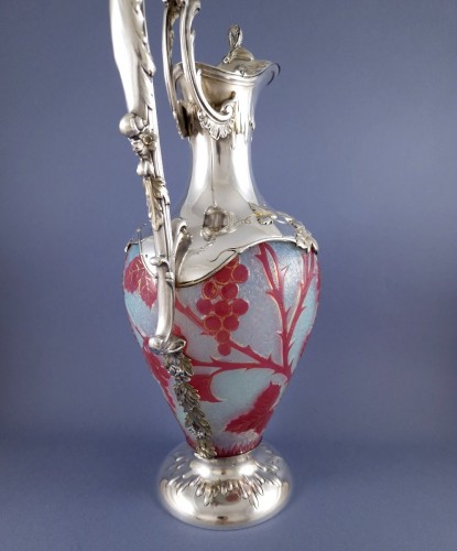 Art Nouveau Glass And Sterling Silver Ewer - Art nouveau