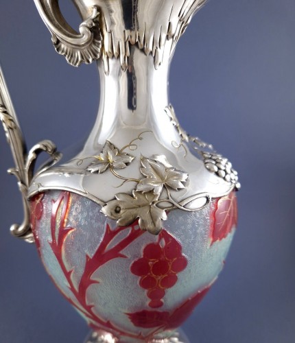 Art nouveau - Aiguière en verre et argent massif Art Nouveau