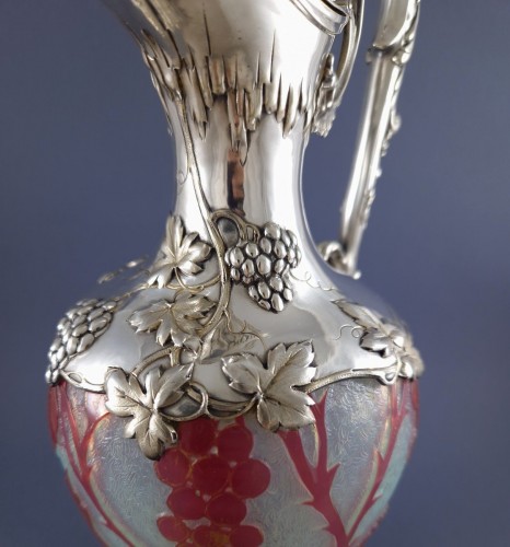 Antiquités - Art Nouveau Glass And Sterling Silver Ewer