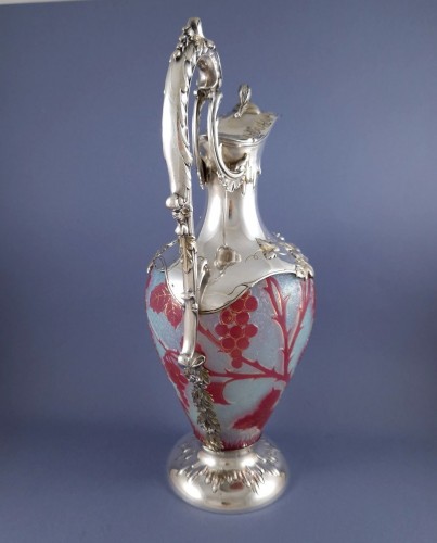 Antiquités - Aiguière en verre et argent massif Art Nouveau