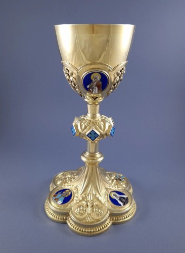 Chalice In Sterling Silver Gilt And Enamel - Religious Antiques Style 