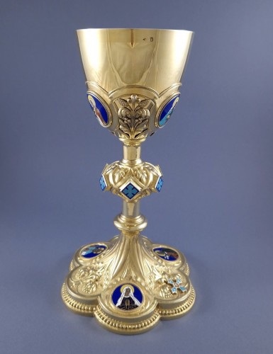 Religious Antiques  - Chalice In Sterling Silver Gilt And Enamel