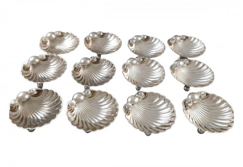 12 Sterling Silver shell salt cellars