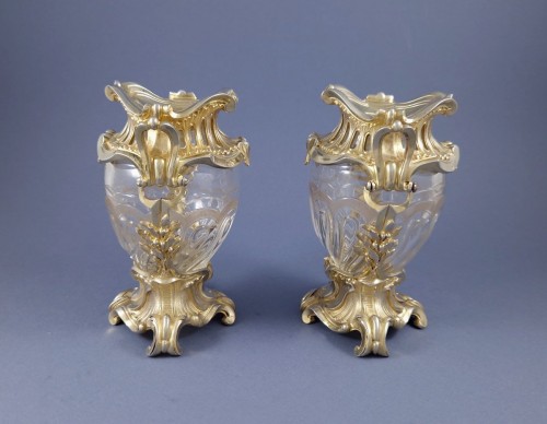 XIXe siècle - Aucoc - Paire de vases en cristal et vermeil