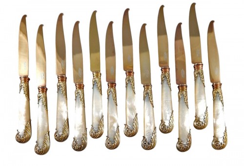 Puiforcat - 12 Sterling Silver-gilt And Mother-of-pearl Knives