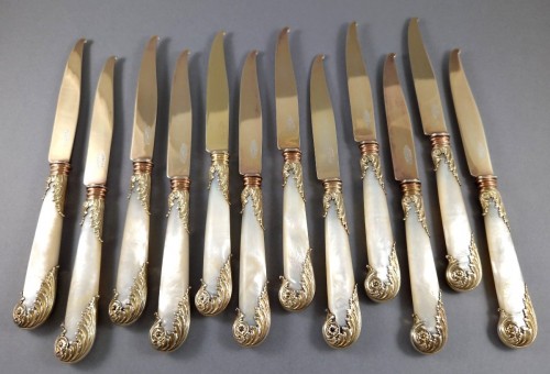 Puiforcat - 12 Sterling Silver-gilt And Mother-of-pearl Knives - silverware & tableware Style 