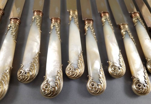 19th century - Puiforcat - 12 Sterling Silver-gilt And Mother-of-pearl Knives