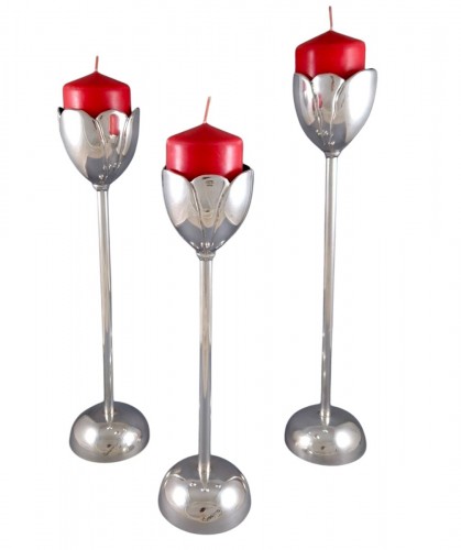 Ensemble de trois bougeoirs tulipe en argent massif