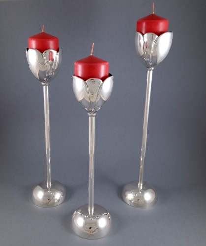 Ensemble de trois bougeoirs tulipe en argent massif - Argenterie et Arts de la table Style 