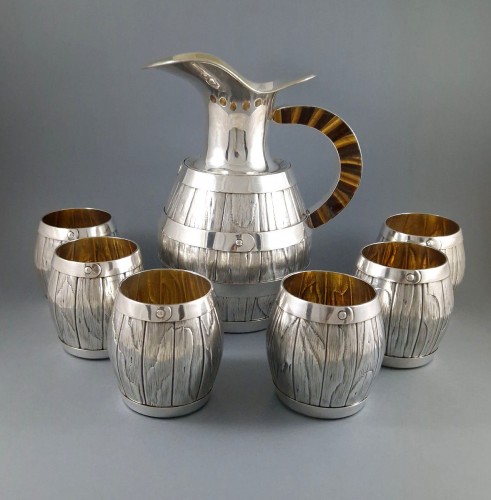 Jug And 6 Glasses In Solid Silver, Gilt And Tiger&#039;s Eye - silverware & tableware Style 