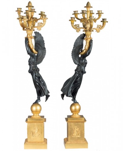 Large pair of gilt bronze  candlesticks - Lighting Style Empire