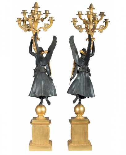 Lighting  - Large pair of gilt bronze  candlesticks