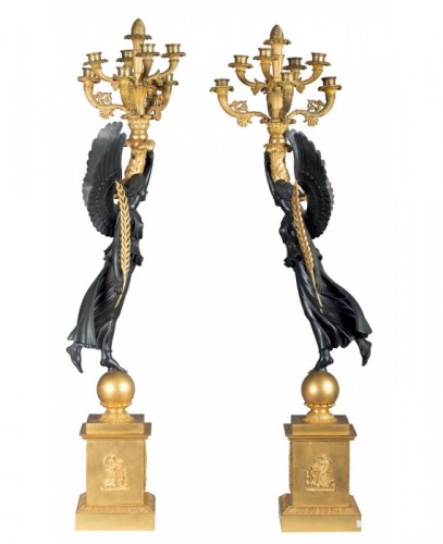 Large pair of gilt bronze  candlesticks - 