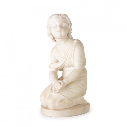 Kneeling child,  Carrara marble signed J. Gott F.t 