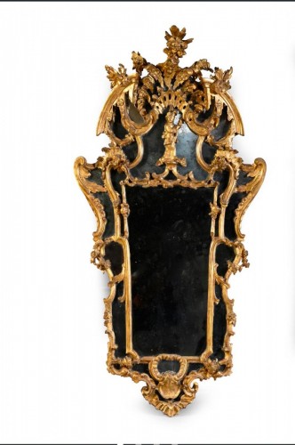 18th century - Pair of glazing mirrors in carved and gilded wood