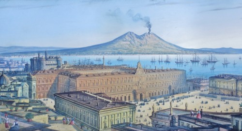 Tableaux et dessins Dessin, Aquarelle & Pastel - Vue panoramique de Naples