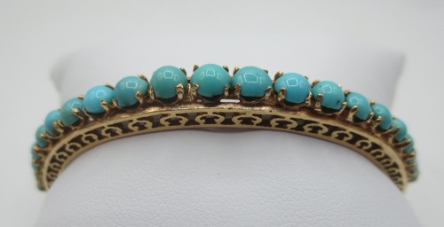 Bijouterie, Joaillerie  - Bracelet jonc en or et turquoises du XIXe siècle