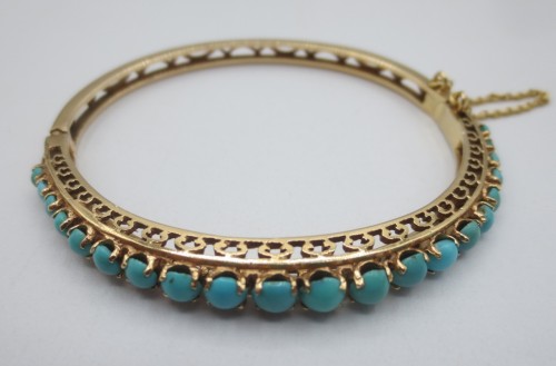 Bracelet jonc en or et turquoises du XIXe siècle - Restauration - Charles X