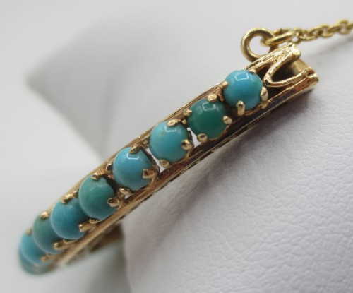 Antiquités - Bracelet jonc en or et turquoises du XIXe siècle