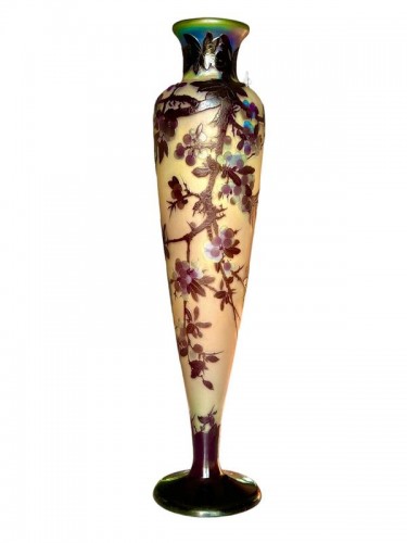Emile Gallé - Important Vase Art nouveau "Prunus" - Verrerie, Cristallerie Style Art Déco