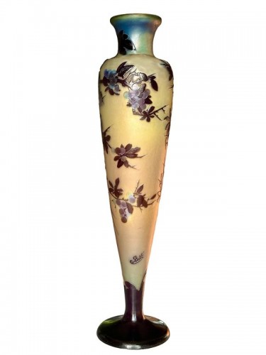 Verrerie, Cristallerie  - Emile Gallé - Important Vase Art nouveau "Prunus"