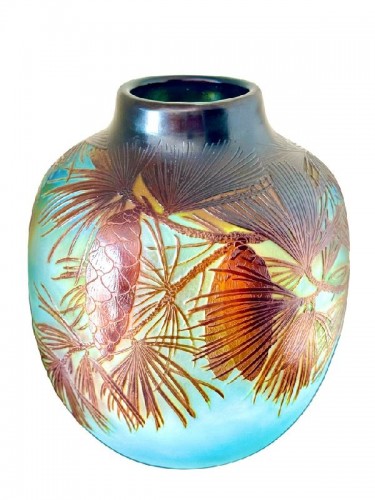 Emile Gallé - Vase "Pommes de Pin" - Antiquités Art Nouveau