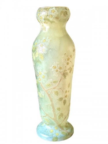 Legras - Monumental Vase Art nouveau "Fleurs de Pommier" - Verrerie, Cristallerie Style Art nouveau