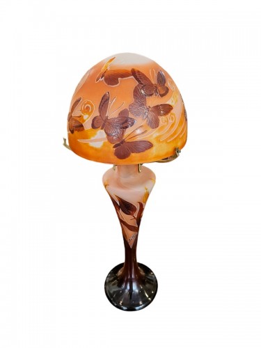 Emile Gallé - Grande lampe champignon Art Nouveau "Papillons" - Luminaires Style Art nouveau