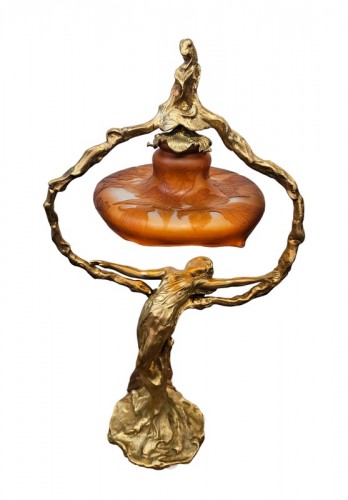 Emile Gallé et Mélodion Lampe Art Nouveau "Métamorphose d'une Nymphe"