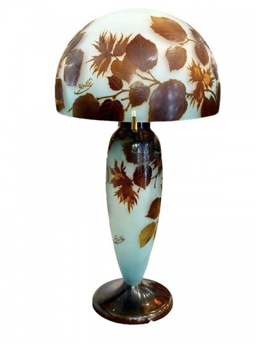 XXe siècle - Emile Gallé - Lampe Champignon Art nouveau "Aux noisettes"