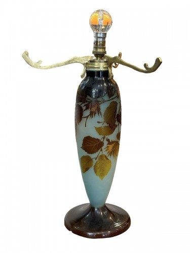 Antiquités - Emile Gallé - Lampe Champignon Art nouveau "Aux noisettes"