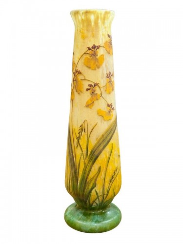 Daum Nancy - Grand vase Art nouveau "Orchidées et épis de blés"