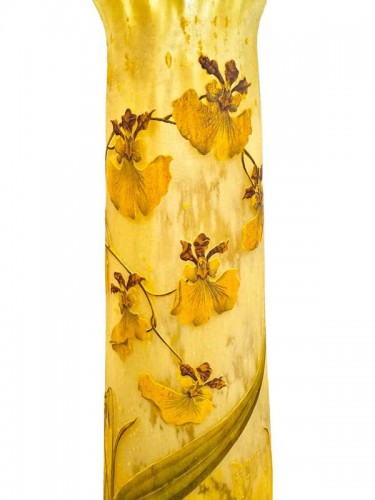 Daum Nancy - Grand vase Art nouveau "Orchidées et épis de blés" - Antiquités Art Nouveau