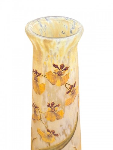 XXe siècle - Daum Nancy - Grand vase Art nouveau "Orchidées et épis de blés"