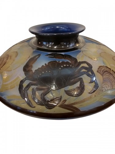 Antiquités - Emile Gallé -  Important vase "Fonds marins aux crabes"