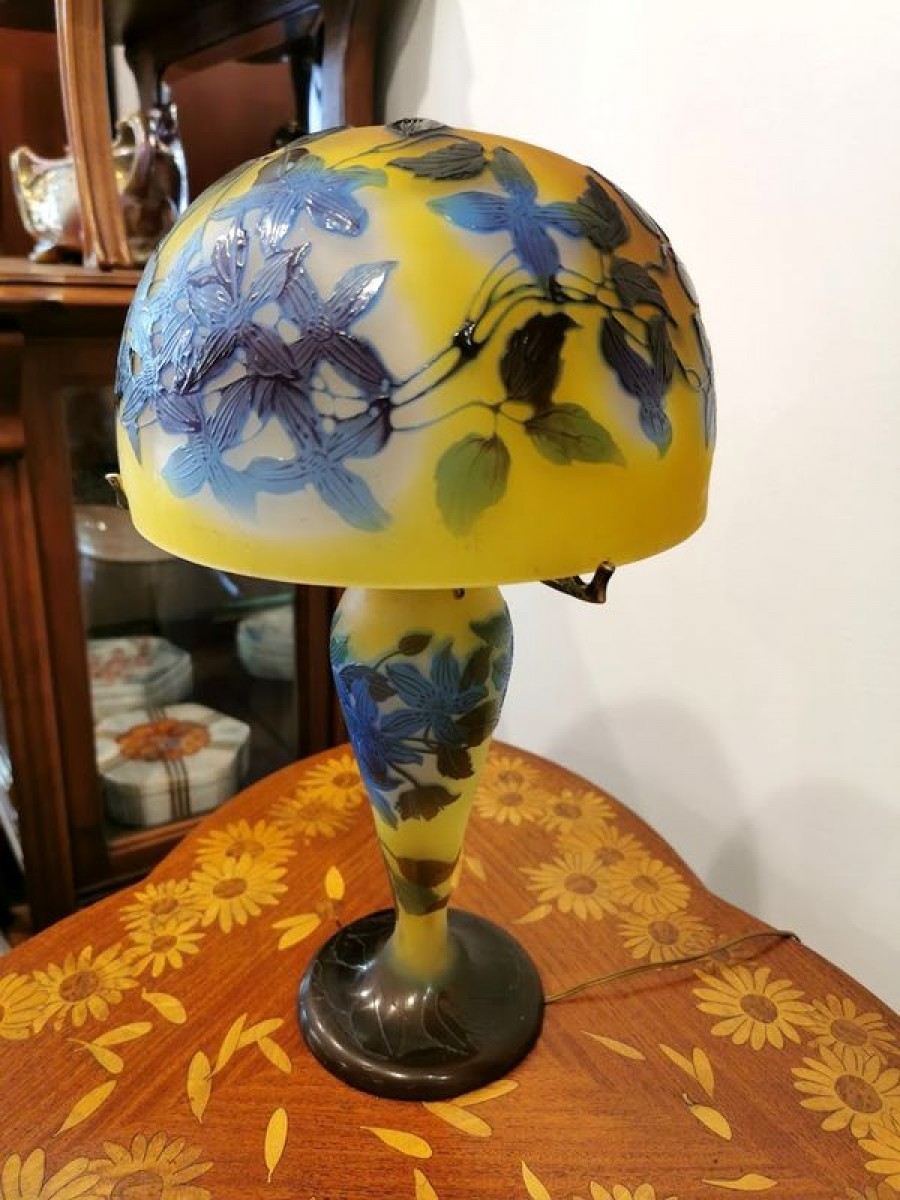 Lampe champignon vintage Art Nouveau en verre par Gallé, 1950-1960