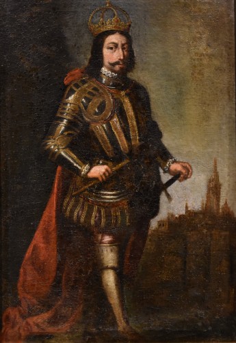 Portrait en pied d'un souverain, école espagnole du 17e siècle - Tableaux et dessins Style Louis XIII