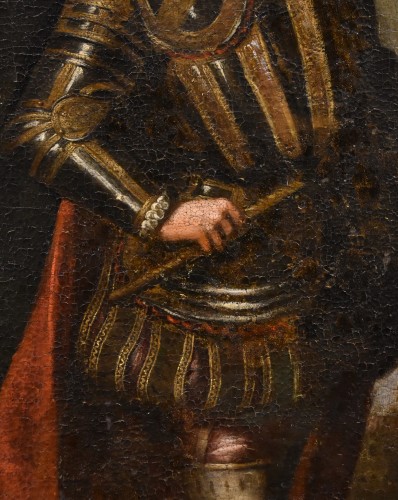 Antiquités - Portrait en pied d'un souverain, école espagnole du 17e siècle