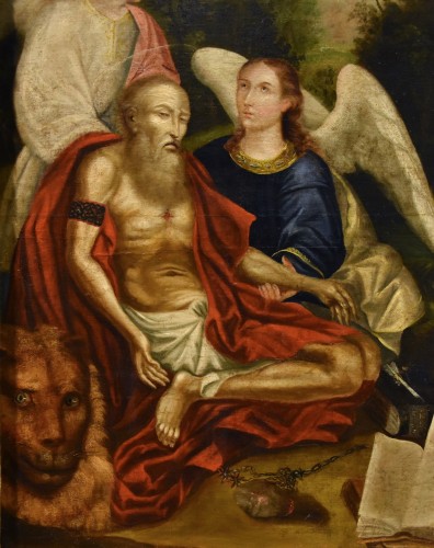 Saint Jérôme soutenu par deux anges, Peintre vénitien du début du XVIIe siècle - Tableaux et dessins Style Louis XIII