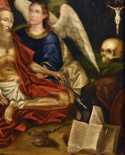 Tableaux et dessins Tableaux XVIIe siècle - Saint Jérôme soutenu par deux anges, Peintre vénitien du début du XVIIe siècle