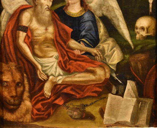 Saint Jérôme soutenu par deux anges, Peintre vénitien du début du XVIIe siècle - Antichità Castelbarco