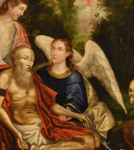 XVIIe siècle - Saint Jérôme soutenu par deux anges, Peintre vénitien du début du XVIIe siècle